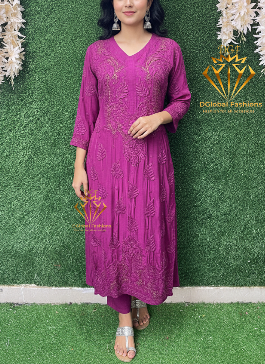 Lucknowi Chikankari Crepe Kurti with Mukesh Work