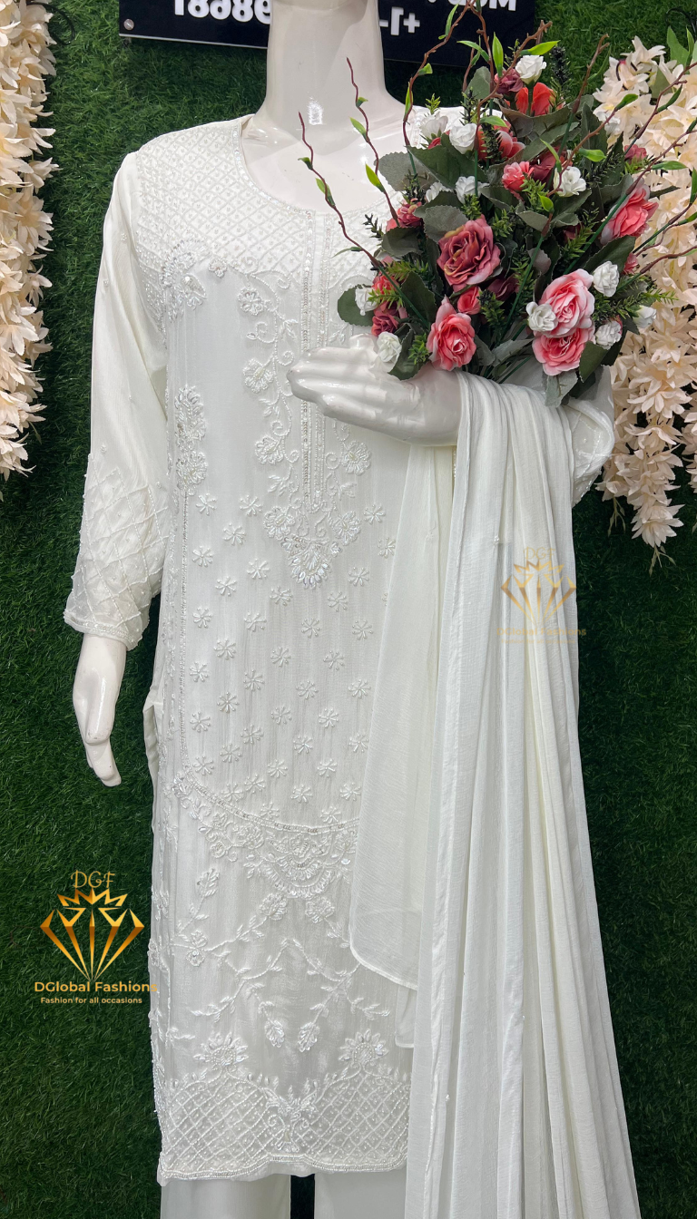 Crepe Suit Set with Handcrafted Cutdana & Pearl Embroidery