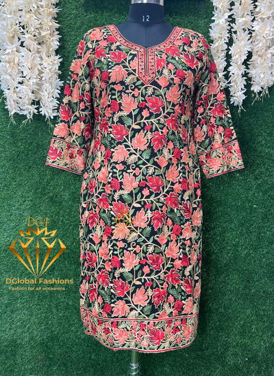 Georgette Kashmiri Kurti with All-Over Multicolor Embroidery Jaal