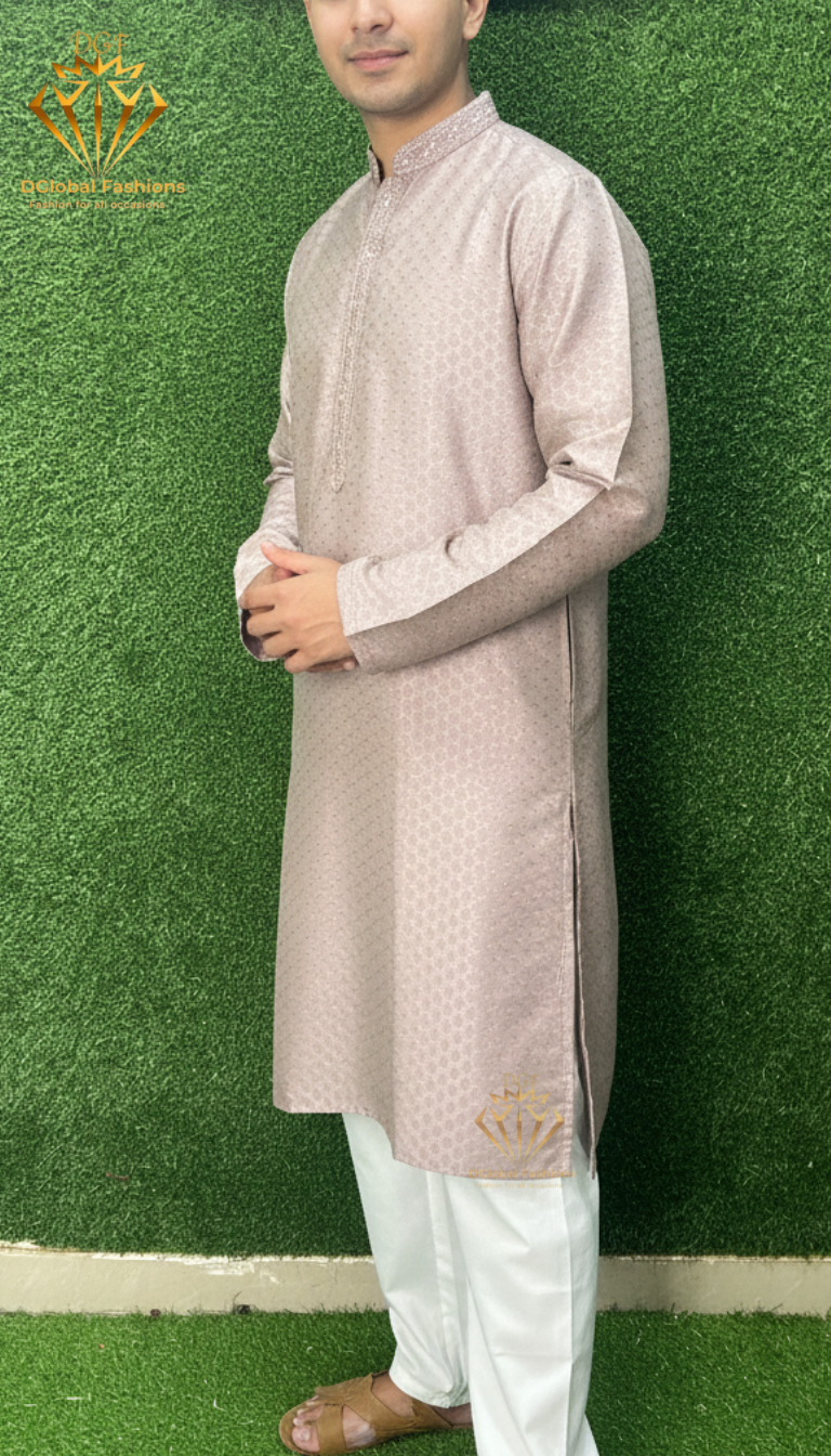 Men’s Jacquard Silk Kurta Set with Full Cotton Lining
