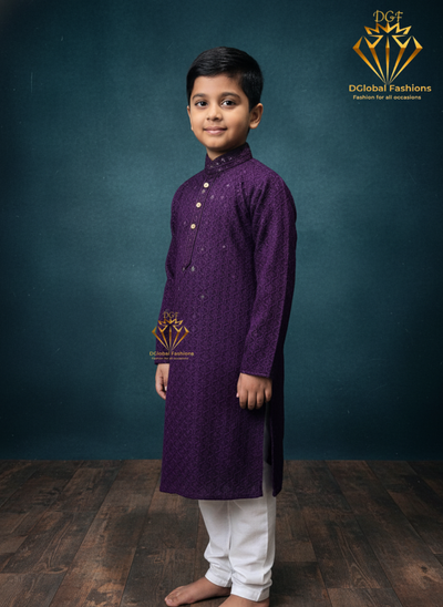 Boy’s Chikankari Kurta Set with Sequin Work – Elegant Festive & Party Wear