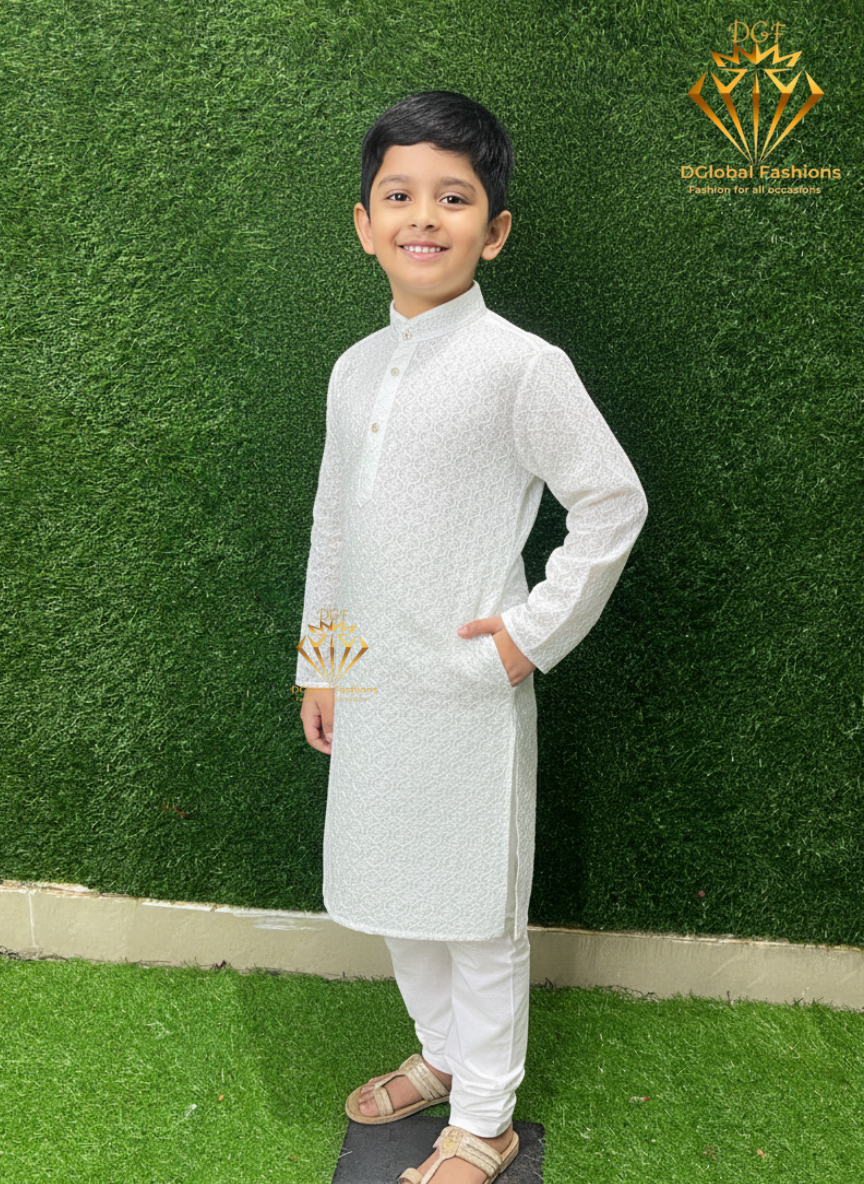 Boy’s Chikankari Kurta Set with Sequin Work – Elegant Festive & Party Wear