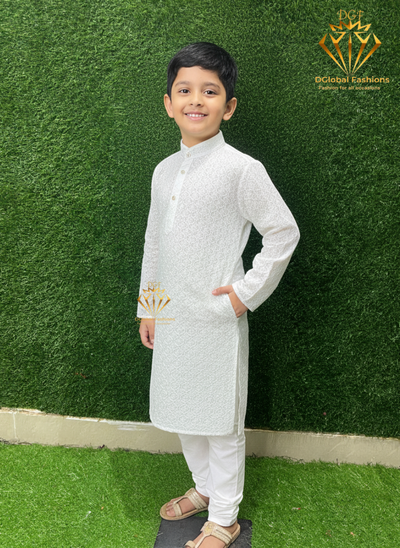 Boy’s Chikankari Kurta Set with Sequin Work – Elegant Festive & Party Wear