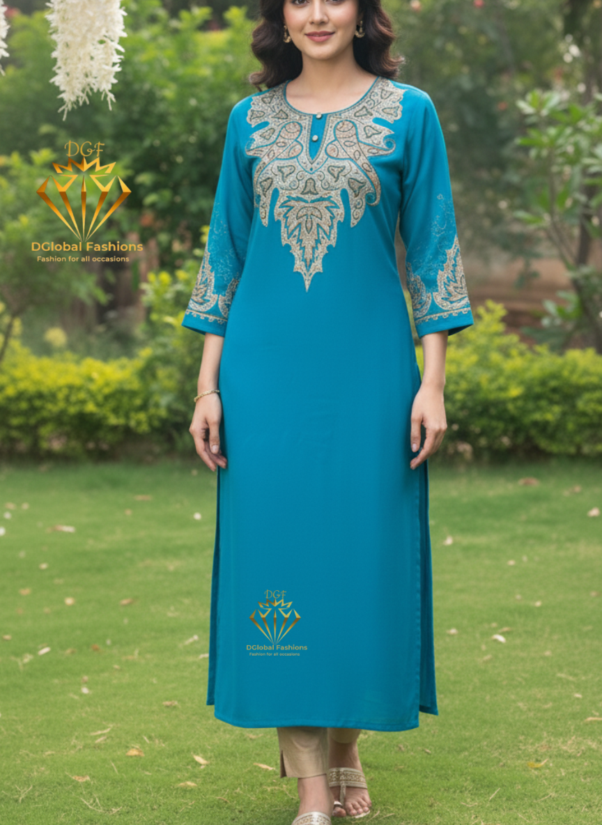 Woollen Kashmiri Pheran with Kashmiri Work on Neck and Sleeves