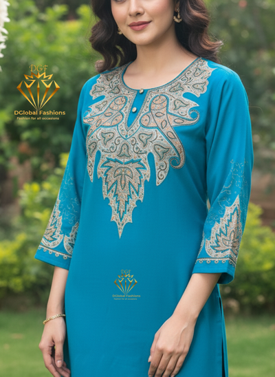 Woollen Kashmiri Pheran with Kashmiri Work on Neck and Sleeves