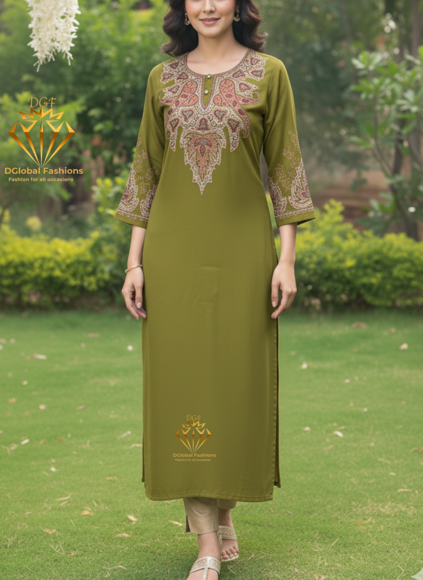 Woollen Kashmiri Pheran with Kashmiri Work on Neck and Sleeves