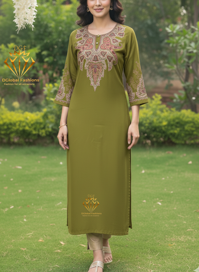 Woollen Kashmiri Pheran with Kashmiri Work on Neck and Sleeves