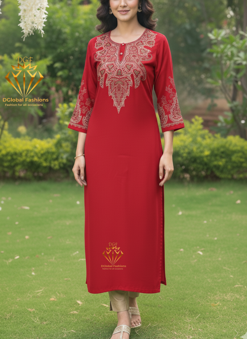 Woollen Kashmiri Pheran with Kashmiri Work on Neck and Sleeves