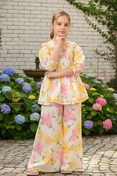 Girls’ Pure Cotton Floral Kurta with Palazzo Set — Comfortable Daily & Festive Wear