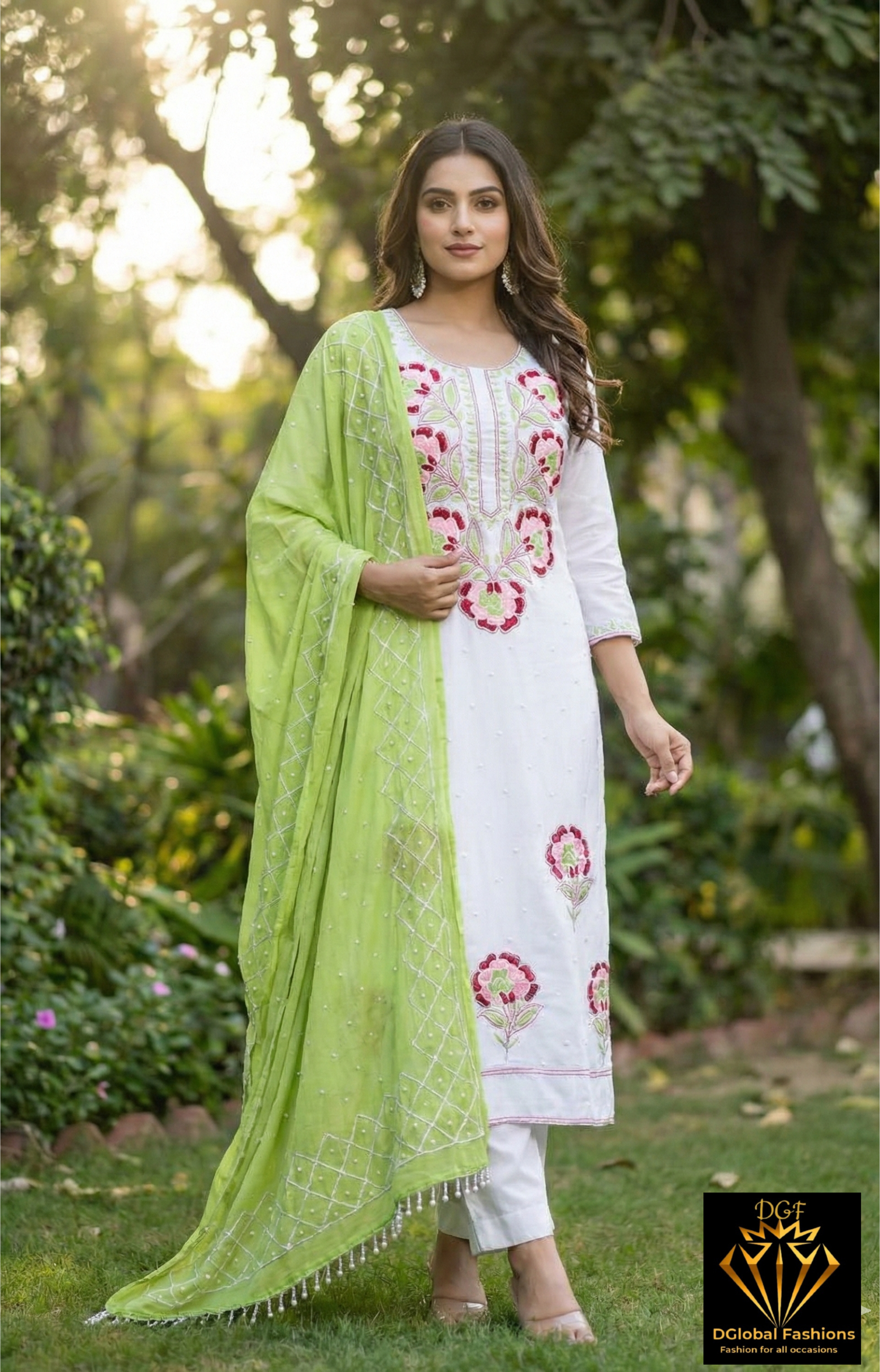 Crepe Lucknowi Chikankari Suit with Resham Work & Pearl Chiffon Dupatta