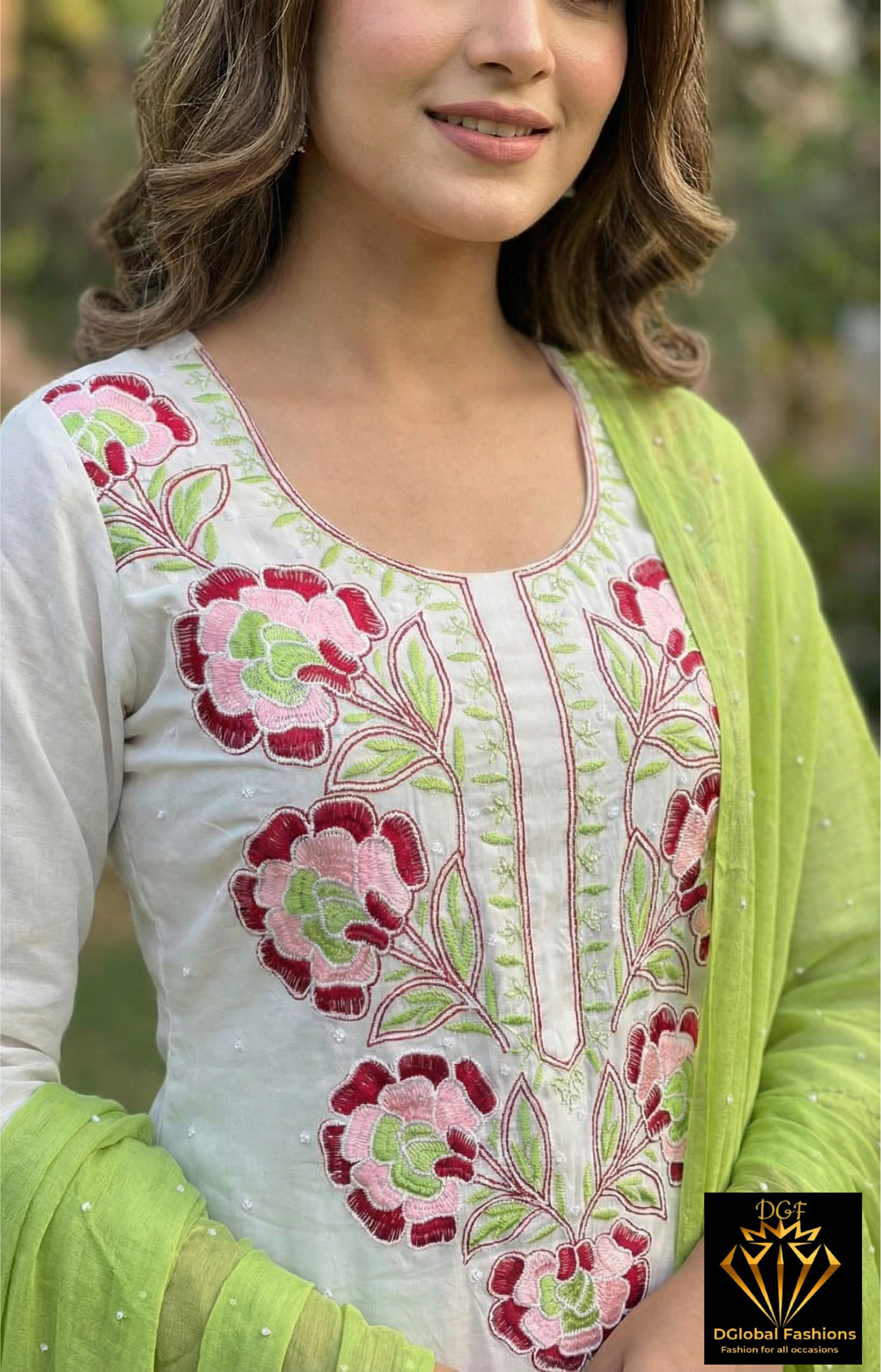 Crepe Lucknowi Chikankari Suit with Resham Work & Pearl Chiffon Dupatta