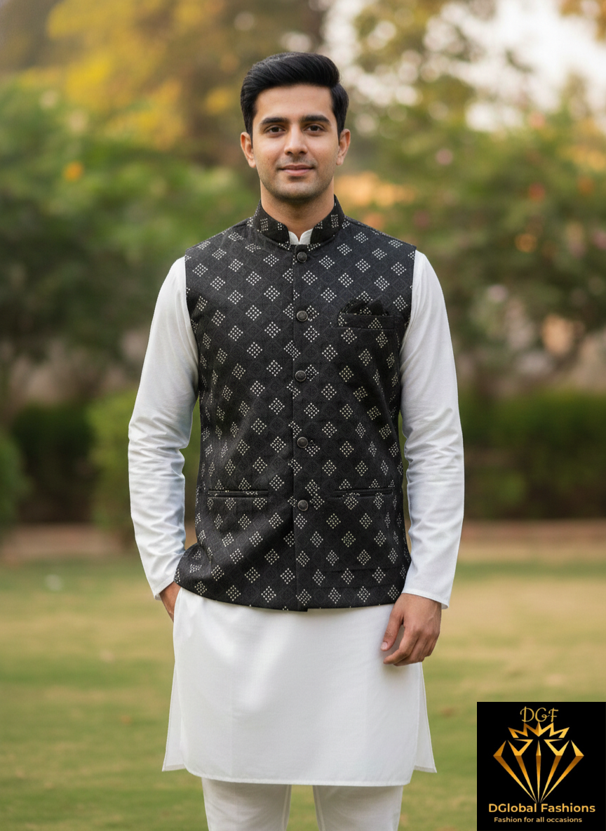 Designer Nehru Jacket with Sequin Embroidery – Stylish Ethnic & Festive Wear for Men