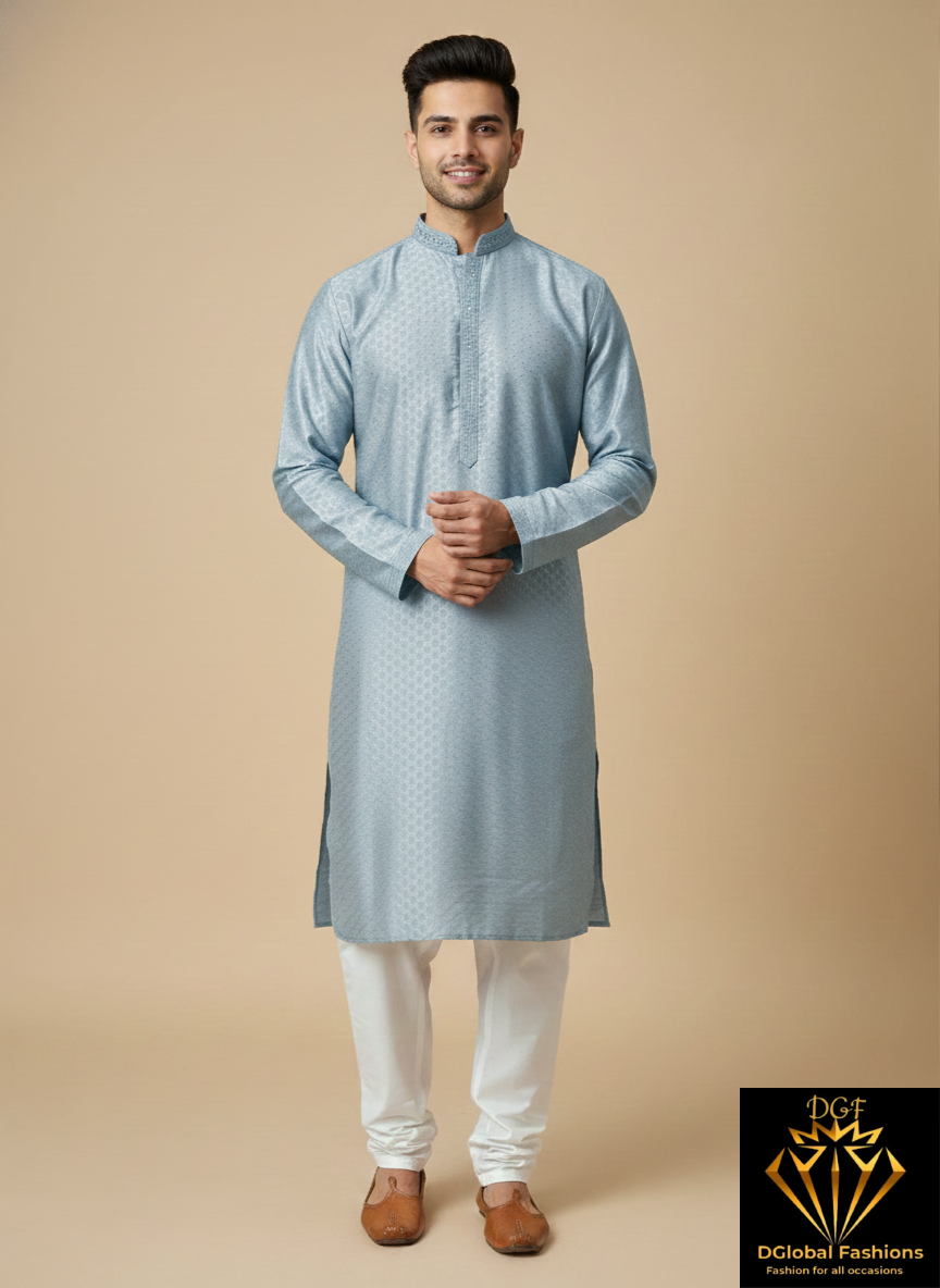 Men’s Jacquard Silk Kurta Set with Full Cotton Lining