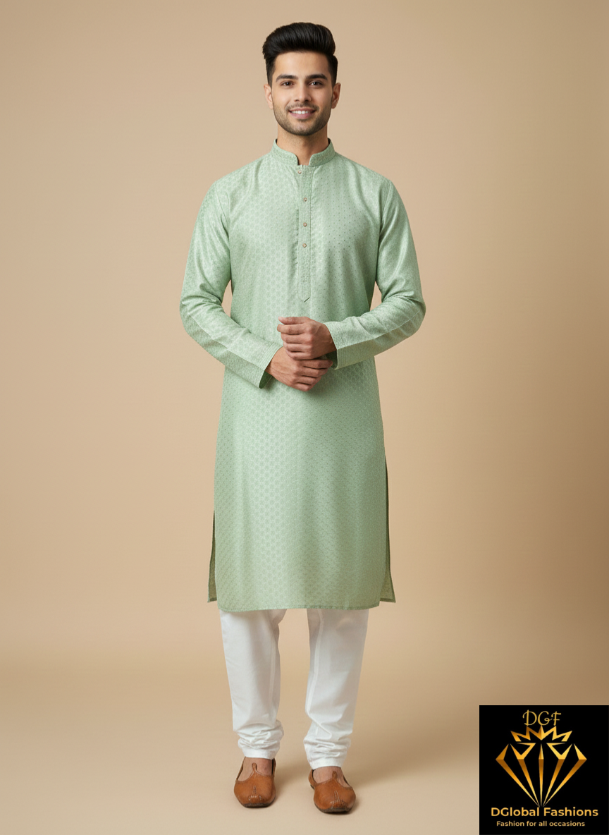 Men’s Jacquard Silk Kurta Set with Full Cotton Lining