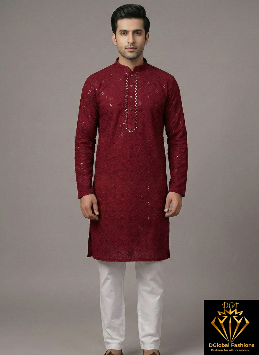 Chikankari Kurta Set with Mirror & Sequin Embellishments