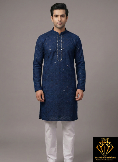 Chikankari Kurta Set with Mirror & Sequin Embellishments