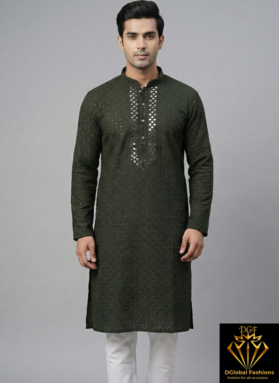 Chikankari Kurta Set with Mirror & Sequin Work