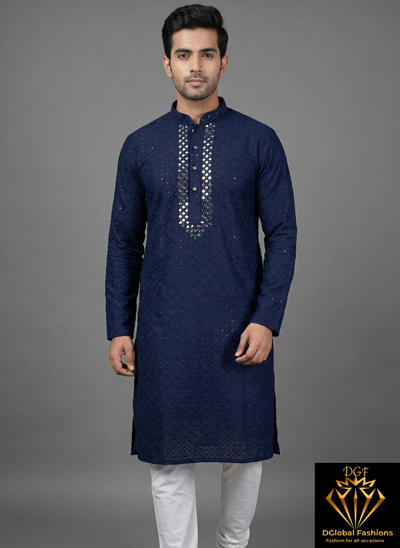 Chikankari Kurta Set with Mirror & Sequin Work