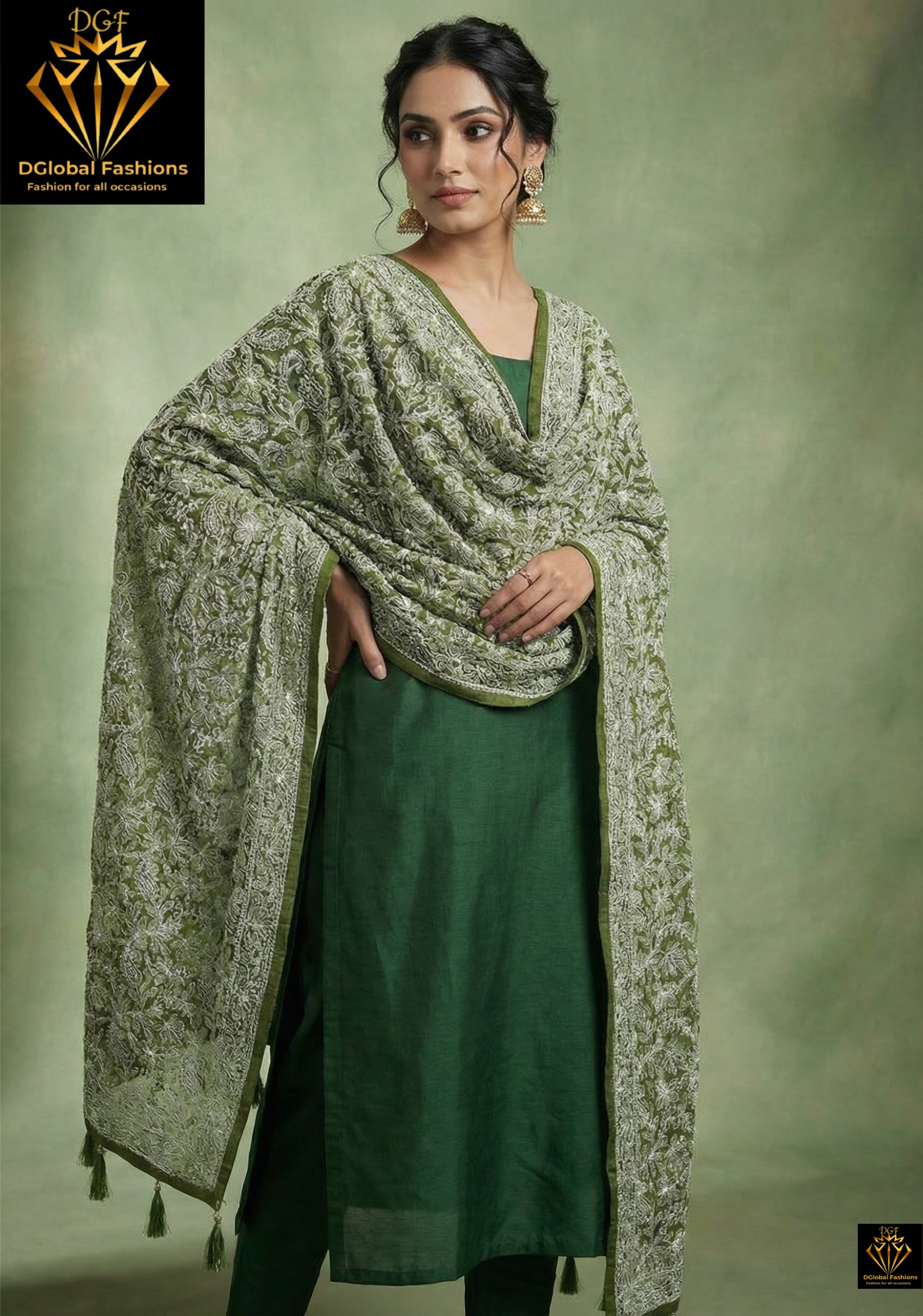 Lucknowi Chikankari Full Jaal Hand Embroidered Georgette Dupatta