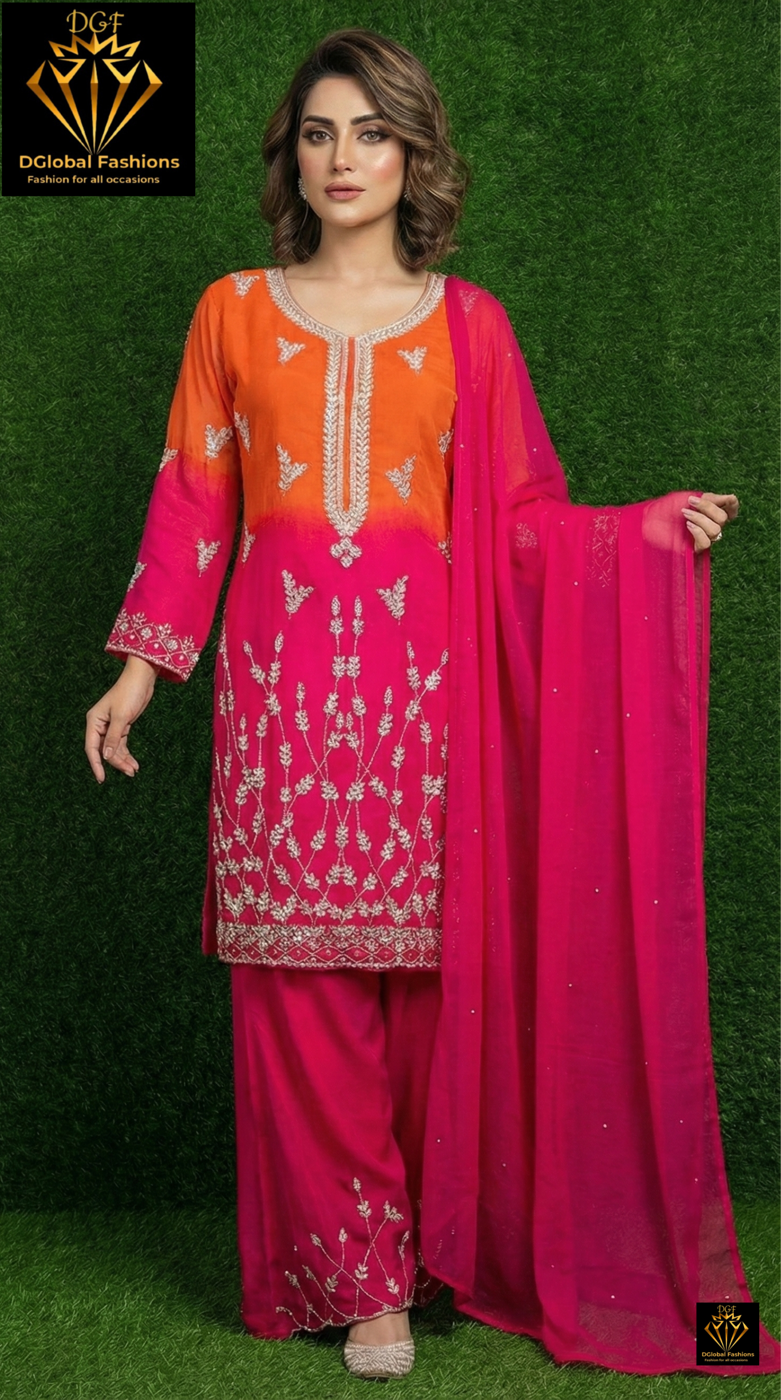 Ombré Crepe Kurta Sharara Suit Set with Sequin & Cutdana Hand Embroidery