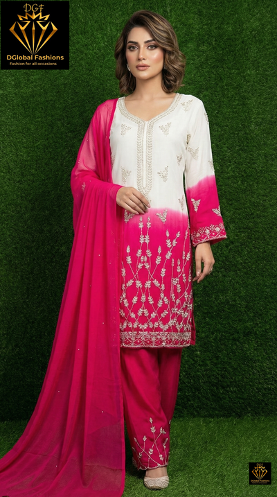 Ombré Crepe Kurta Sharara Suit Set with Sequin & Cutdana Hand Embroidery