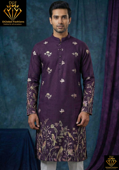 Purple Kurta With Thread & Sequins Embroidered Work