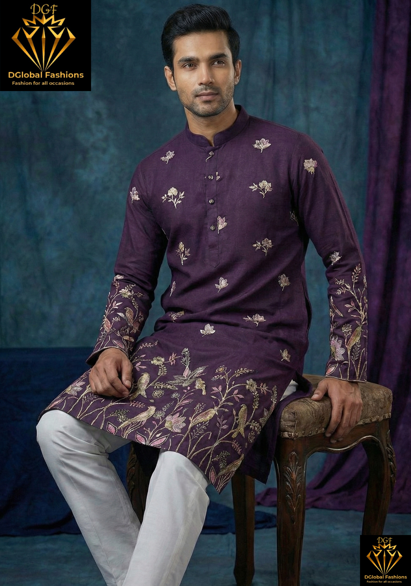 Purple Kurta With Thread & Sequins Embroidered Work