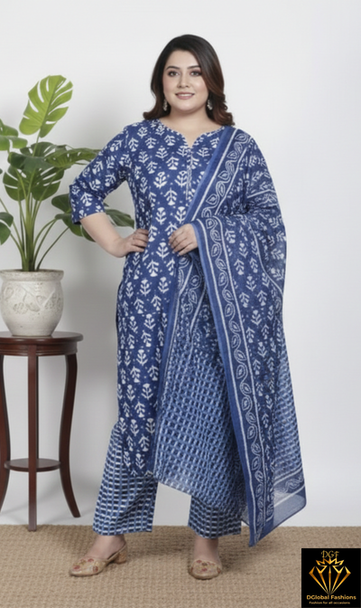 Cotton Kurti Pant Dupatta Suit Set