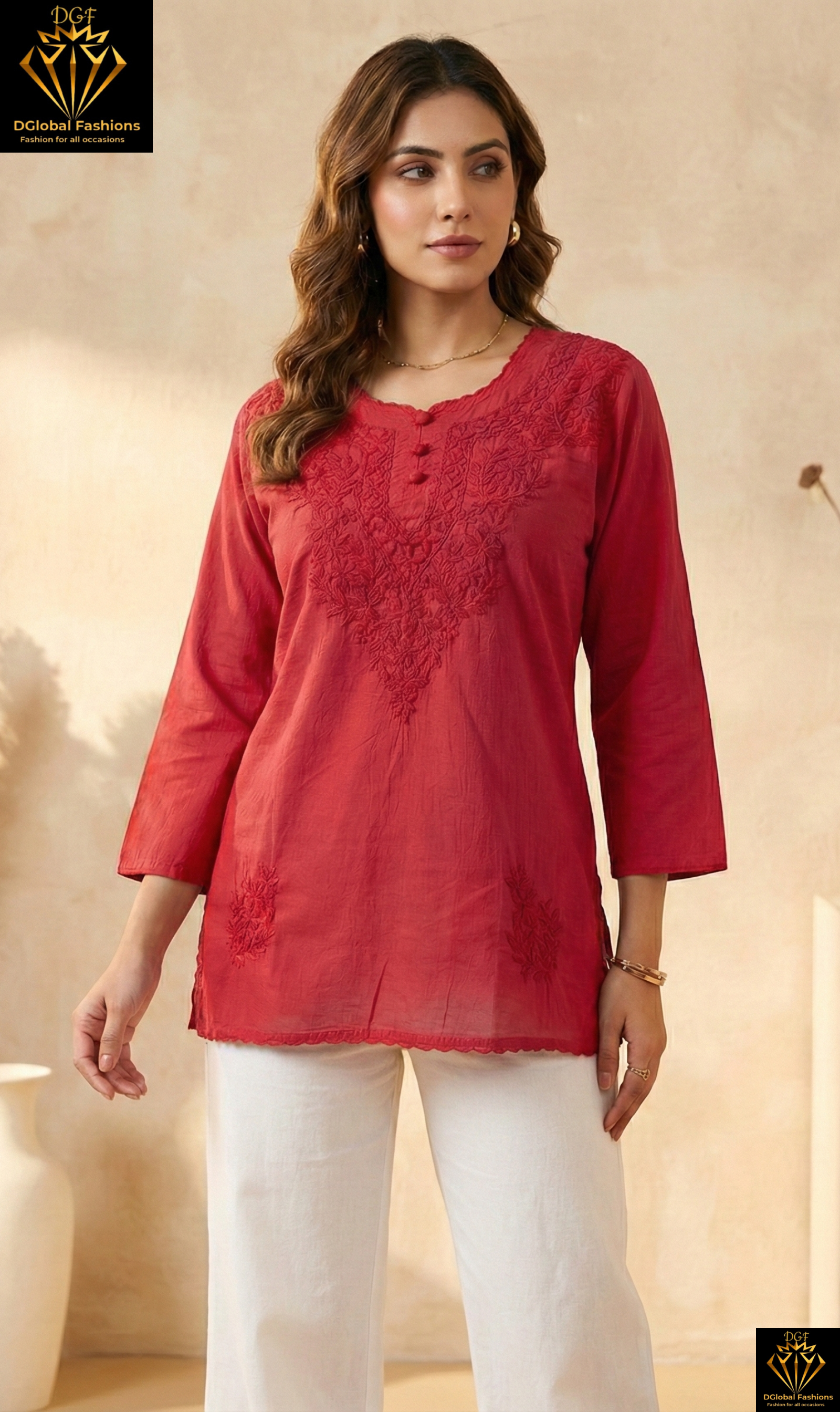 Lucknowi Chikankari Dobby Short Top
