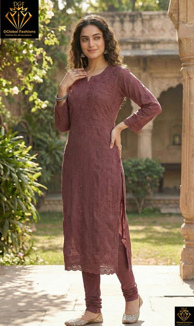 Lucknowi Chikankari Kurti – Viscose Georgette with Handwork & Lace