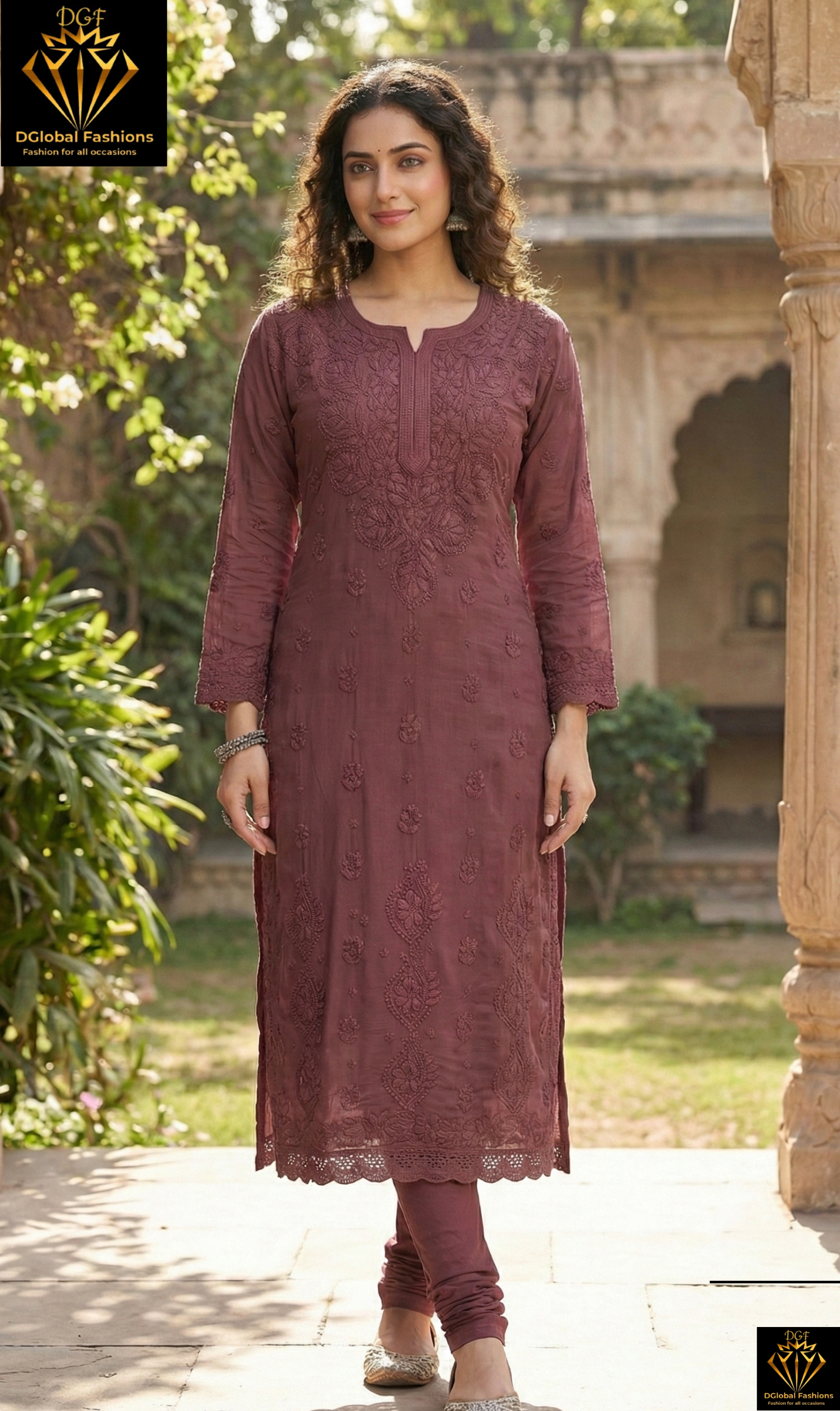 Lucknowi Chikankari Kurti – Viscose Georgette with Handwork & Lace