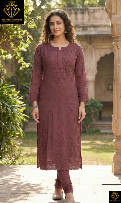 Lucknowi Chikankari Kurti – Viscose Georgette with Handwork & Lace