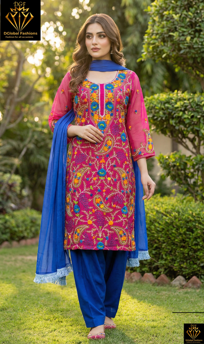 Phulkari Patiala Suit Set with Hand Embroidery