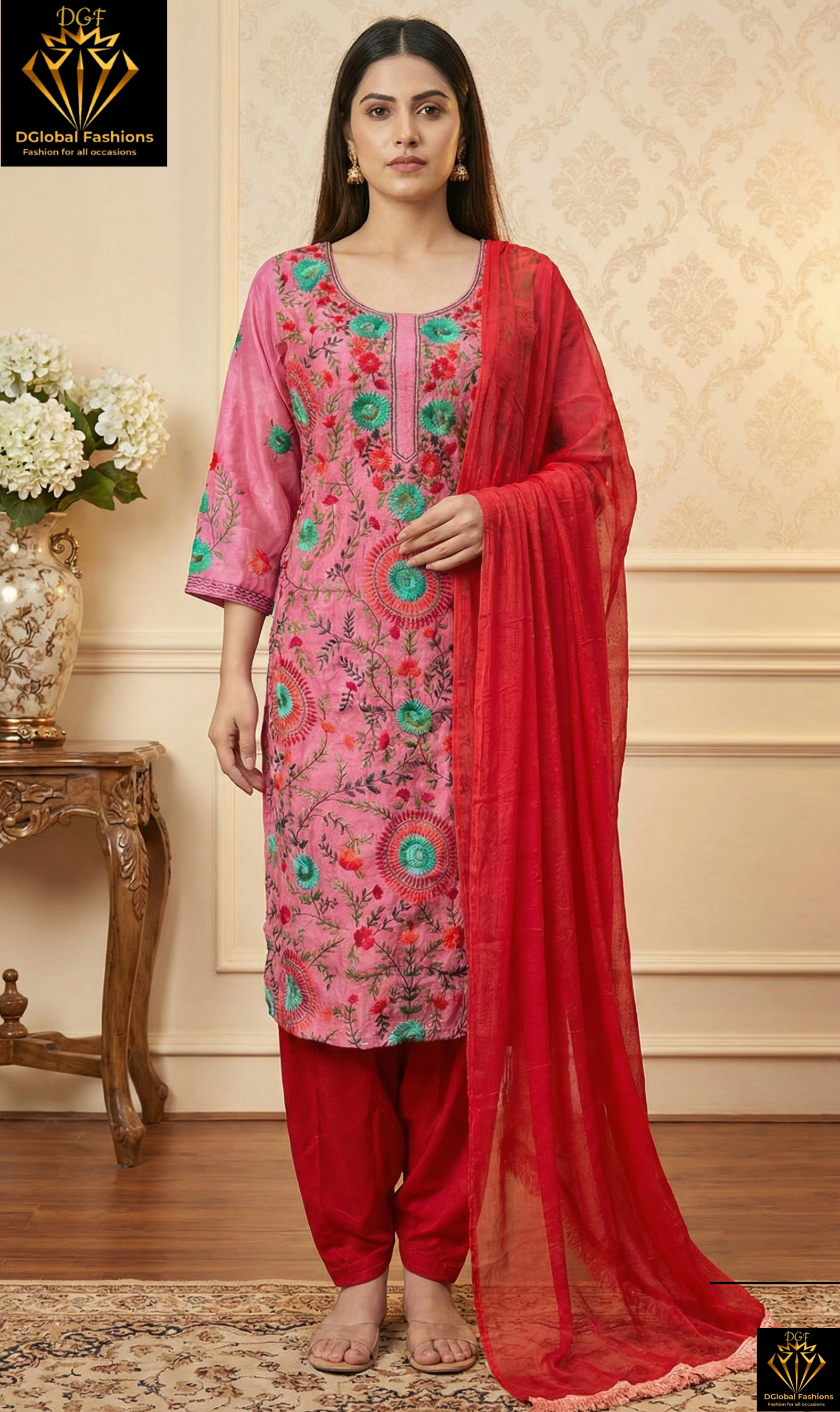 Phulkari Patiala Suit Set with Hand Embroidery