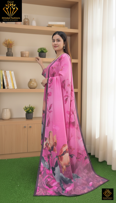 Graceful Viscose Muslin Silk Suit Set with Floral Print – Elegant & Lightweight Style