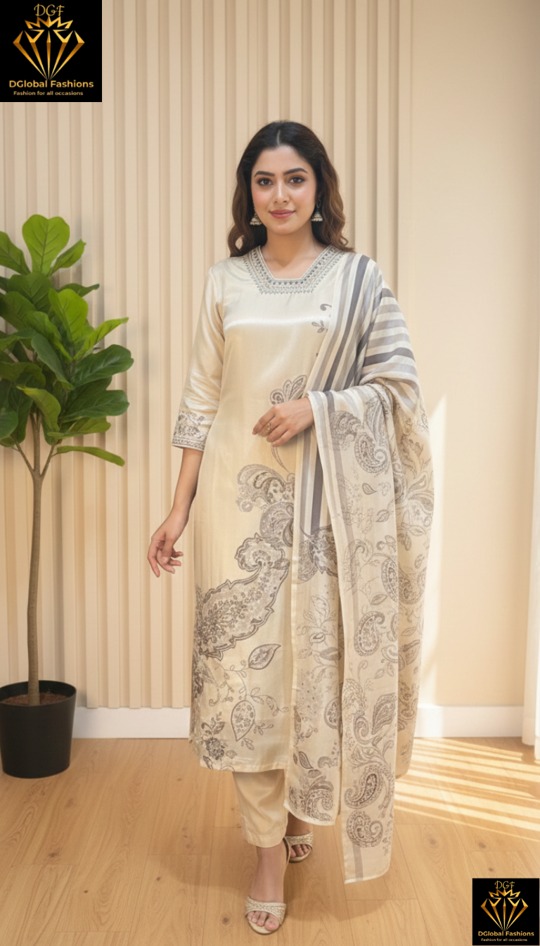 Muslin silk suit set embroidery