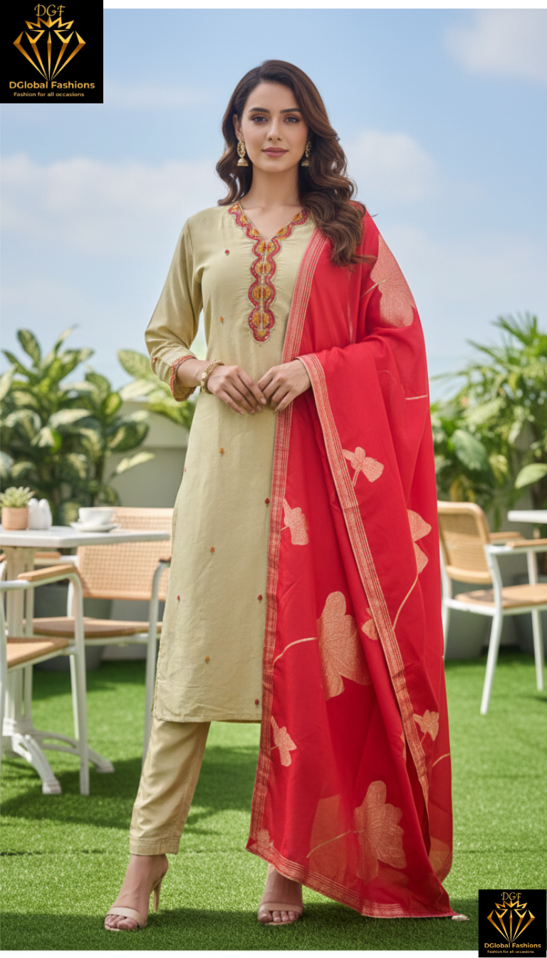 Silk party wear suit set with dupatta