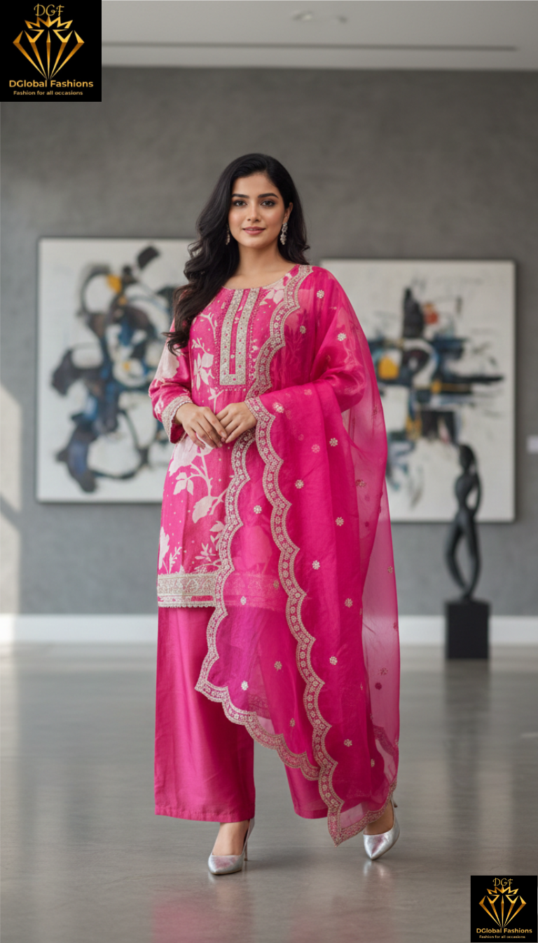 Pink palazzo suit set with embroidered dupatta