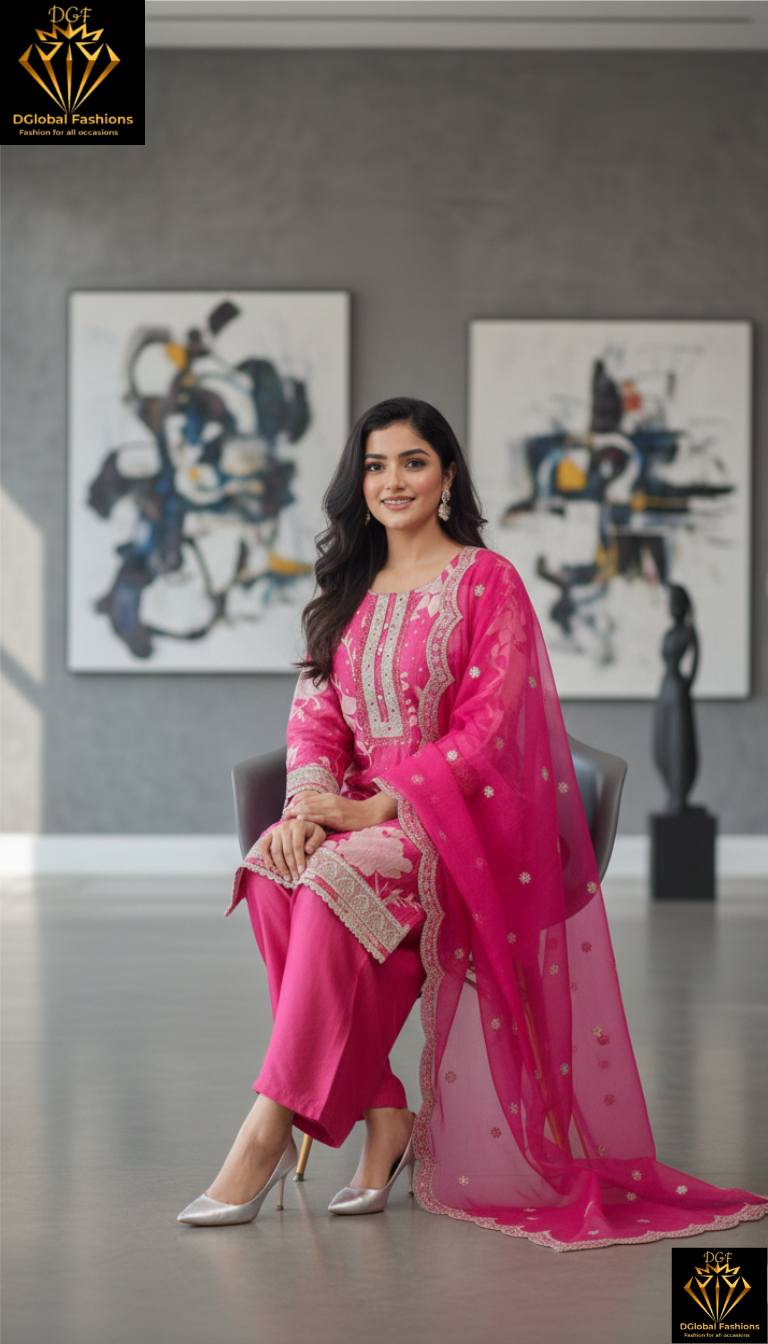 Pink palazzo suit set with embroidered dupatta