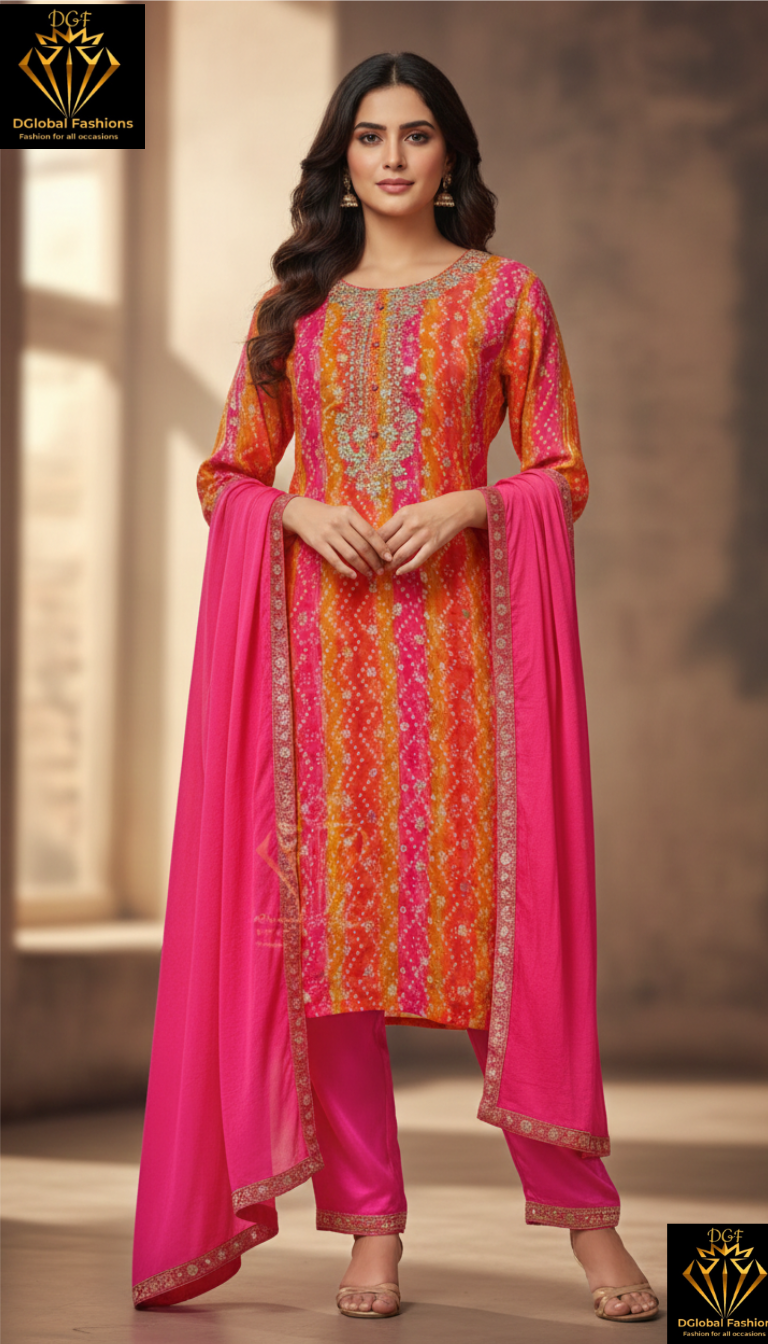 Bandhni silk party wear suit