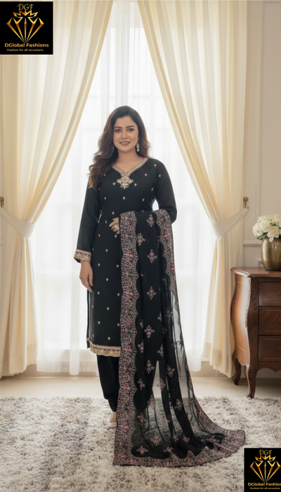 Black Embroidered Pant Suit with Dupatta – Elegant Festive & Party Wear
