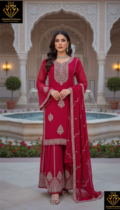 Elegant Embroidered Straight Kurta with Sharara & Dupatta