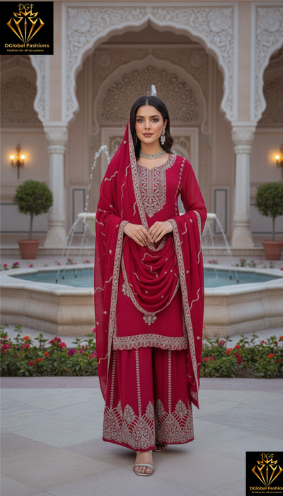 Elegant Embroidered Straight Kurta with Sharara & Dupatta