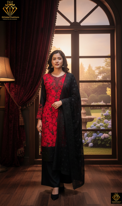 Georgette 3-Piece Suit Set with Fully Embroidery Dupatta