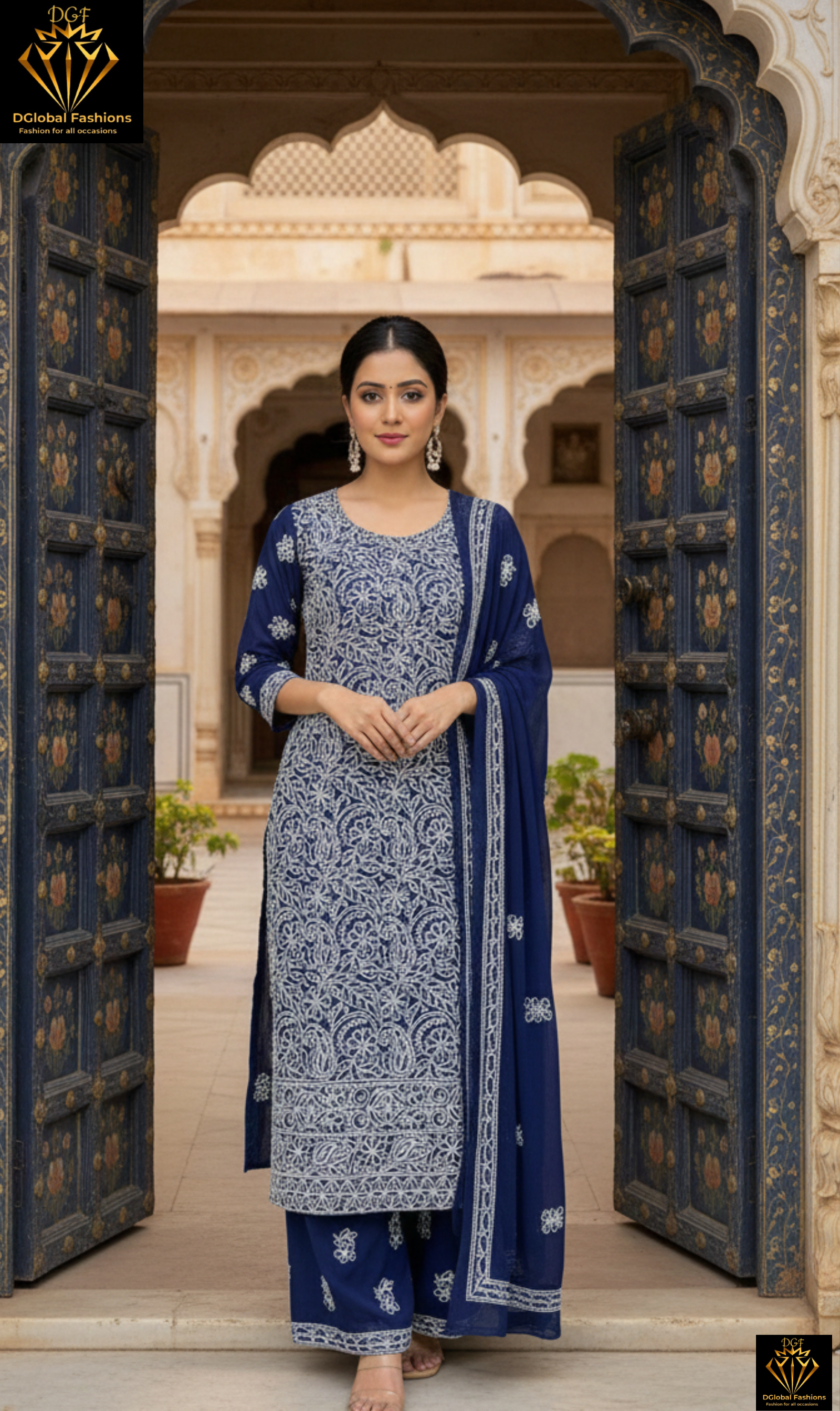 Lucknowi Chikankari Suit with Full Jaal Hand Embroidery