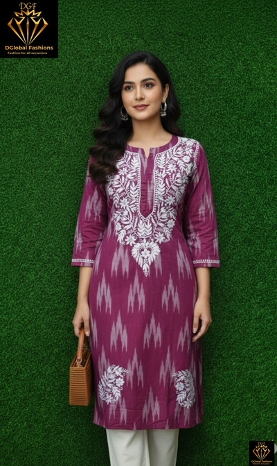 Ikkat chikankari embroidered kurta