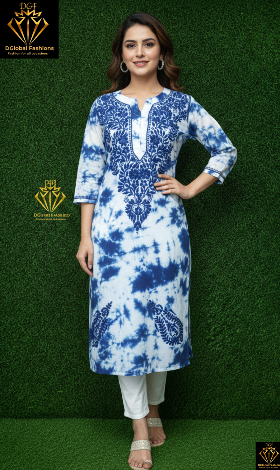 Tie and dye cambric cotton chikankari kurta
