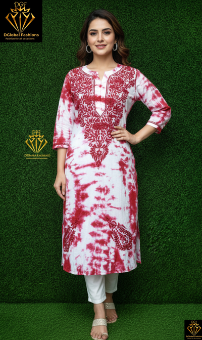 Tie and dye cambric cotton chikankari kurta