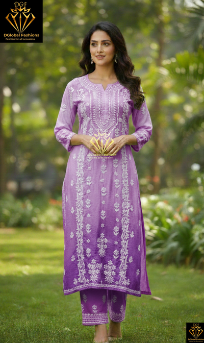 Chanderi silk 3D embroidered party wear coord set