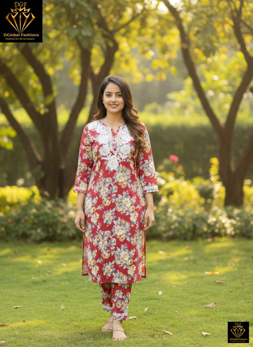 Lucknowi Chikankari Handwork Reyon Co-ord Set